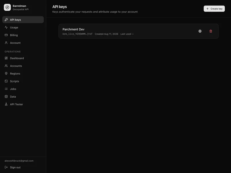 Barrelman: Api keys