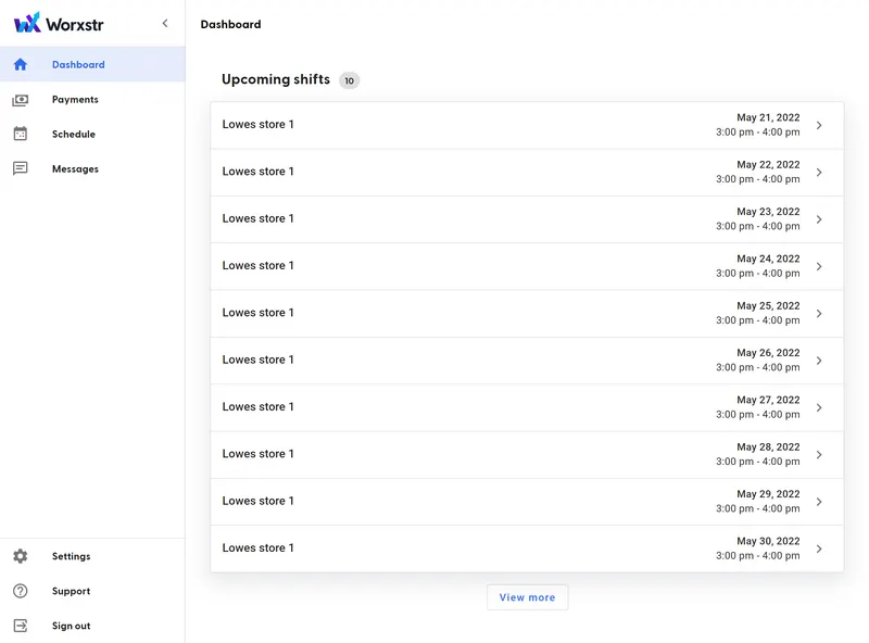 Worxstr: Dashboard