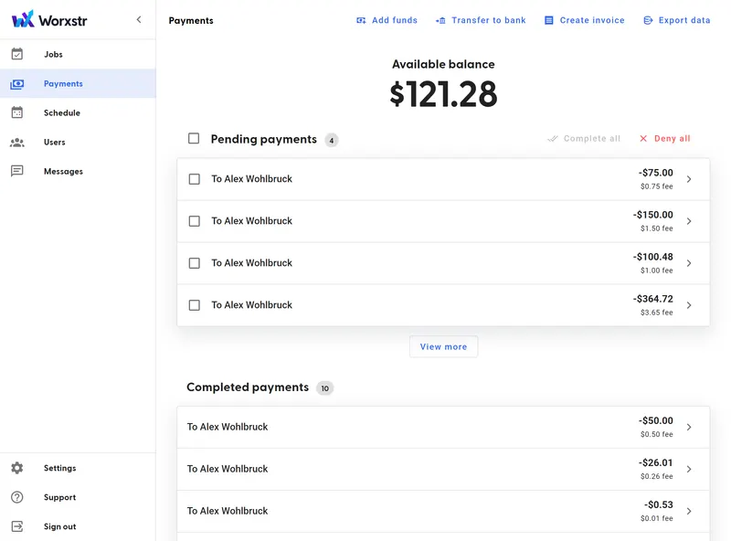 Worxstr: Payments
